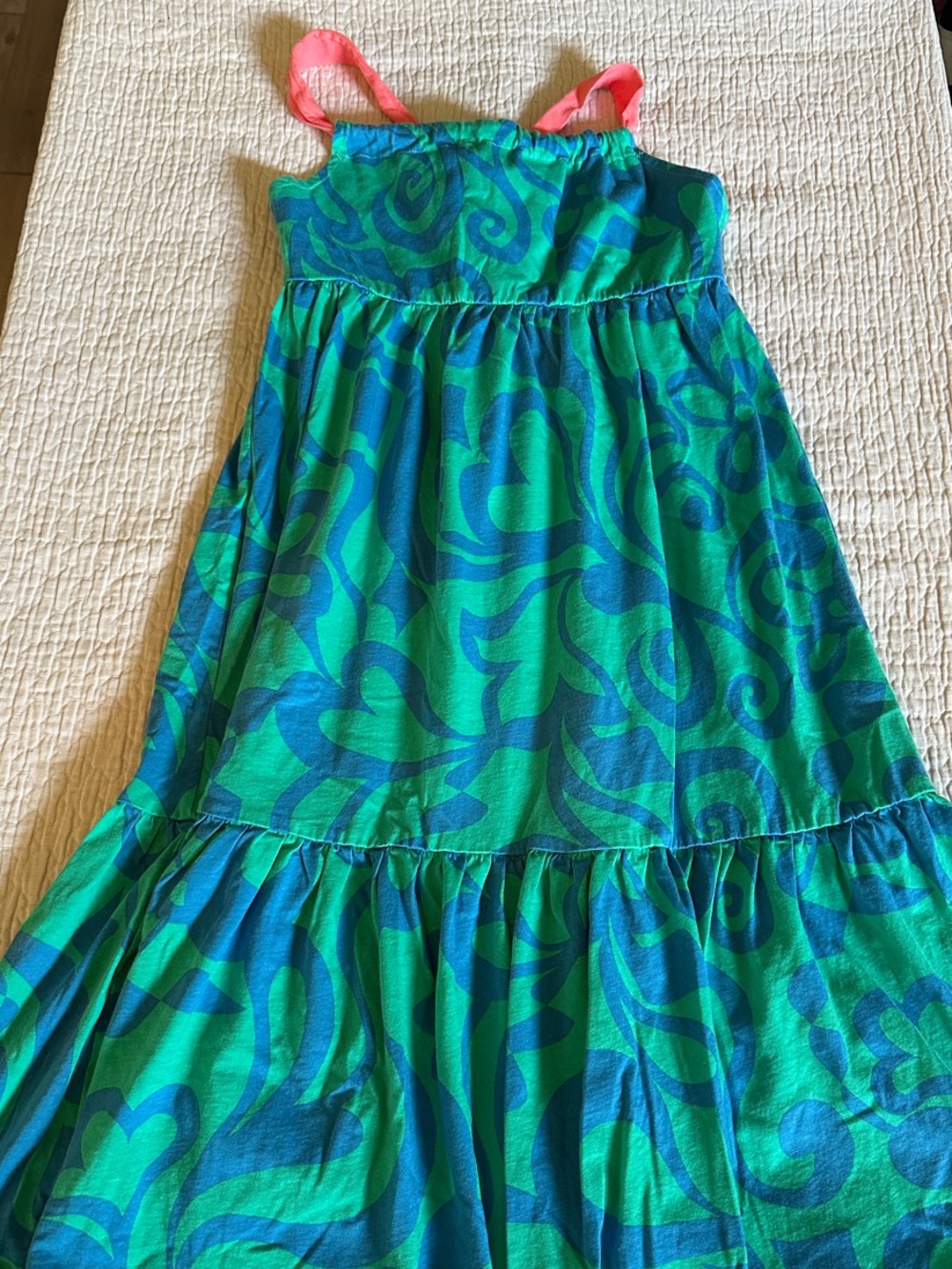Mini Boden Green and Blue Swirl Sundress with Pink Straps